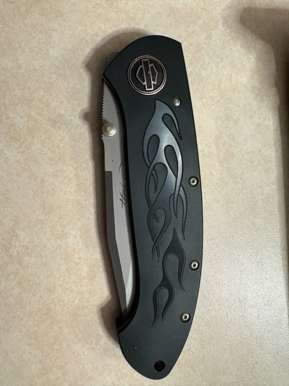 Harley Davidson, flaming legend Cryo edge knife from 2001 with leather sheath - Picture 11 of 15